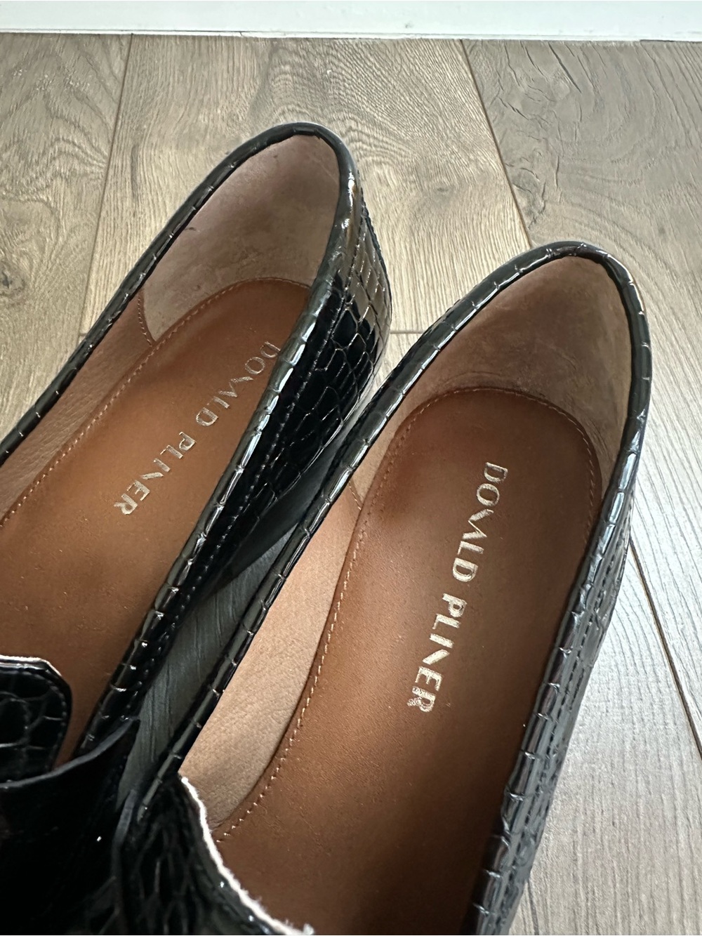Donald Pliner Black Patent Leather with Tassels, 1 3/4" Heeled Loafers - Picture 9 of 9